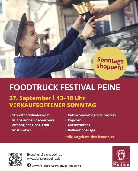 Foodtruck Festival & verkaufsoffener Sonntag am 27. September in der City-Galerie Peine – Plakat